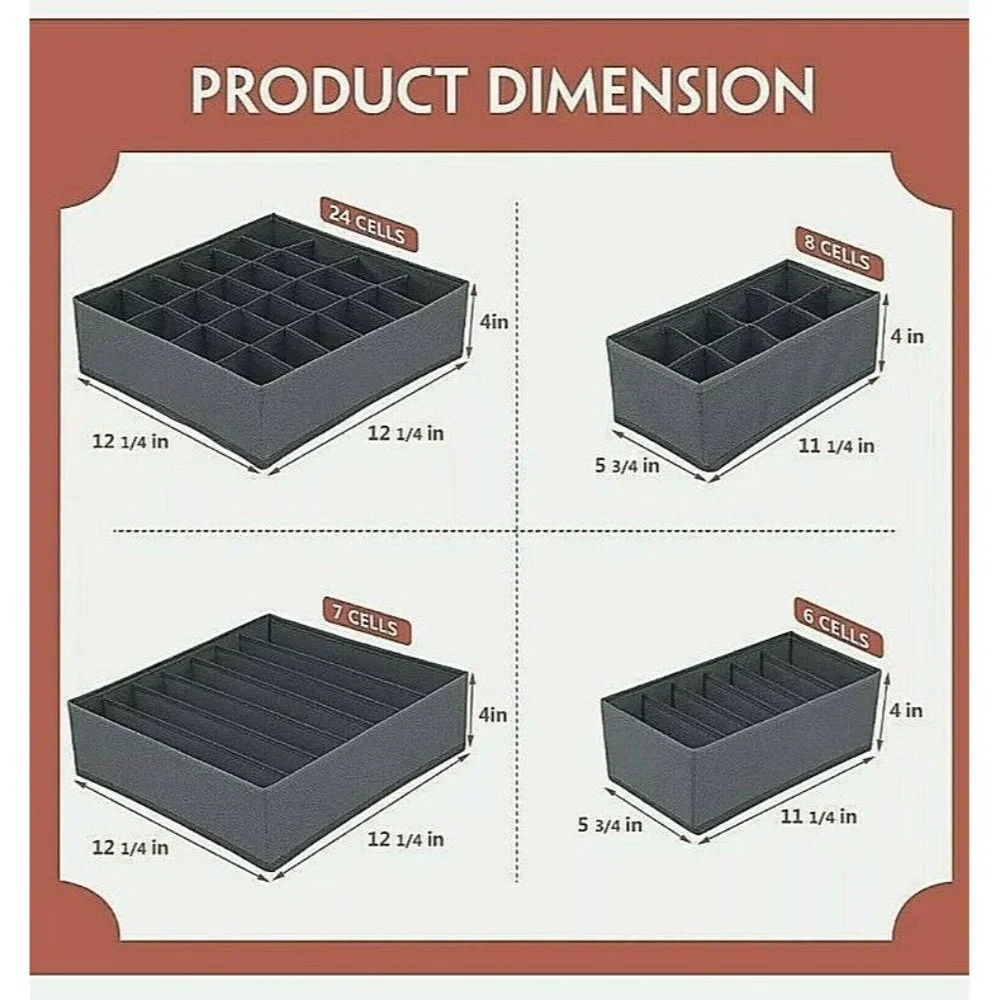 Neat Pig 4PC Foldable Underwear Closet Drawer Organizer Dark Gray Black Tri.